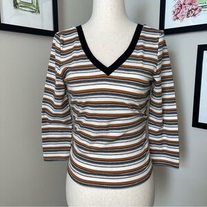 ποΈ Double V Neck Striped Ribbed Tee